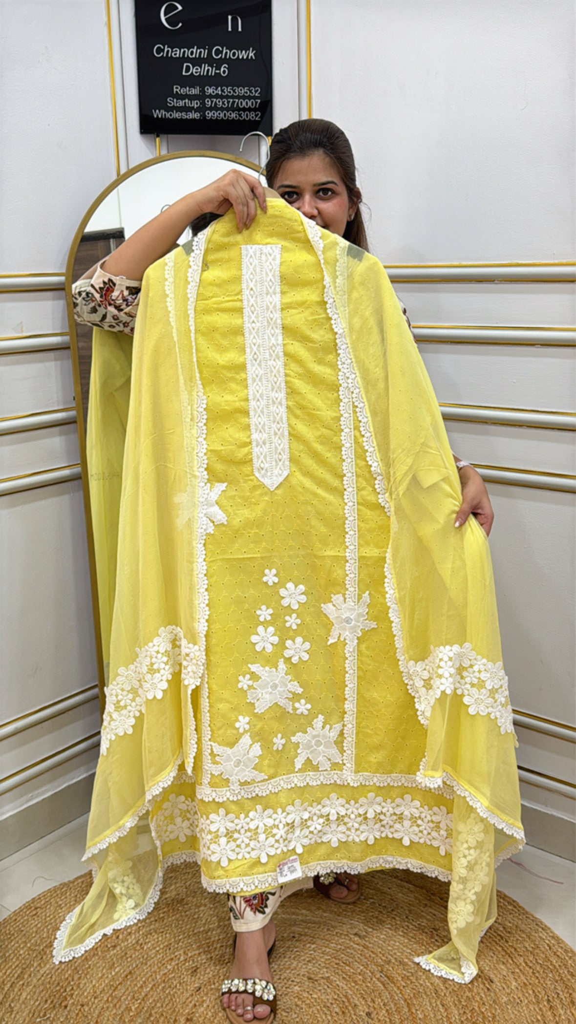 Yellow Embroidered Chiffon Dupatta with Floral Designs from The Grace Fashion, perfect for ethnic outfits